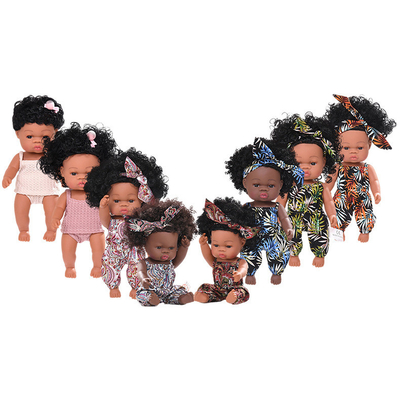 14 Zoll 33 cm Neugeborene afrikanische Gummi-Dolly mit Muslin-Jumpsuits und Bogen-Kopfband für Mädchen