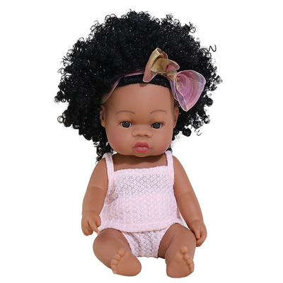 14 Zoll 33 cm Neugeborene afrikanische Gummi-Dolly mit Muslin-Jumpsuits und Bogen-Kopfband für Mädchen