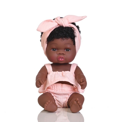 14 Zoll 33 cm Neugeborene afrikanische Gummi-Dolly mit Muslin-Jumpsuits und Bogen-Kopfband für Mädchen