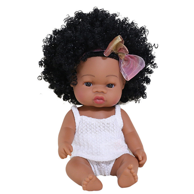 14 Zoll 33 cm Neugeborene afrikanische Gummi-Dolly mit Muslin-Jumpsuits und Bogen-Kopfband für Mädchen