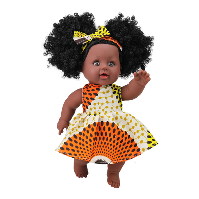 Sanfte Handwäsche 35cm Silicone Vinyl Puppen für Kinder Afrikanische schwarze Puppe