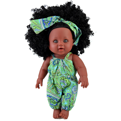 Handwurzelte Mohair Schwarze Puppe Realistische 12 Zoll schwarze Babypuppen für Kinder Geschenk